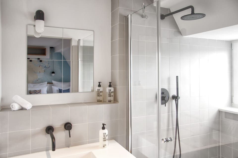 Double Room | Bathroom | Shower, hair dryer, towels, soap