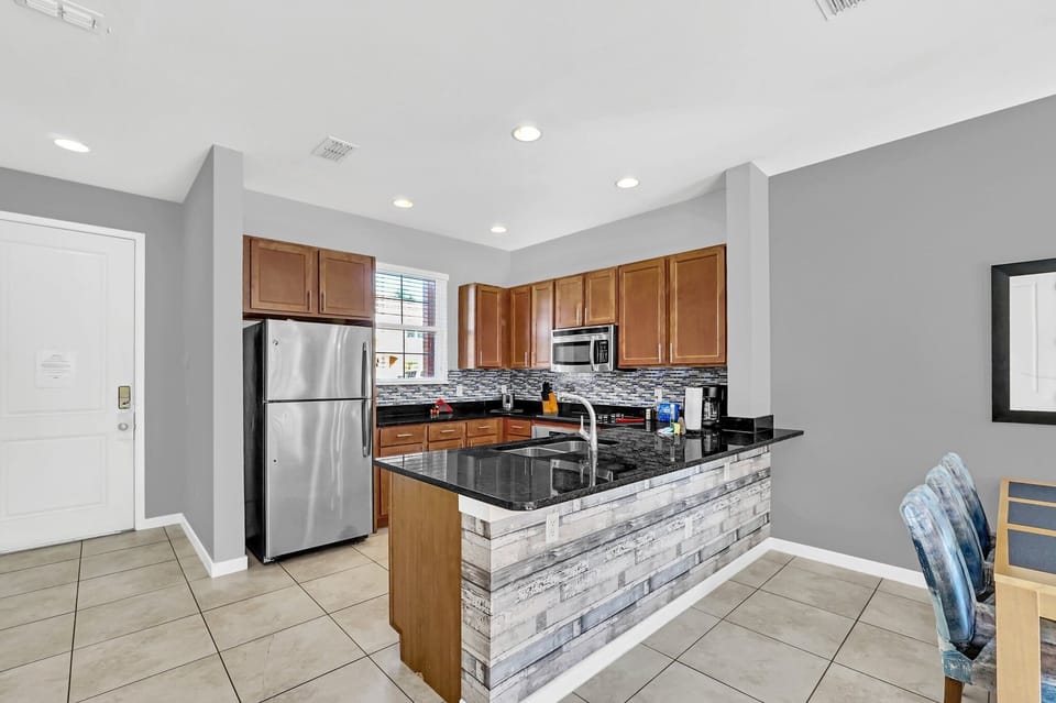 Kitchen overlooking dining area