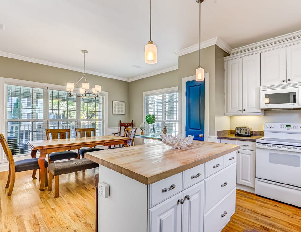 Serving is a breeze from the kitchen island.