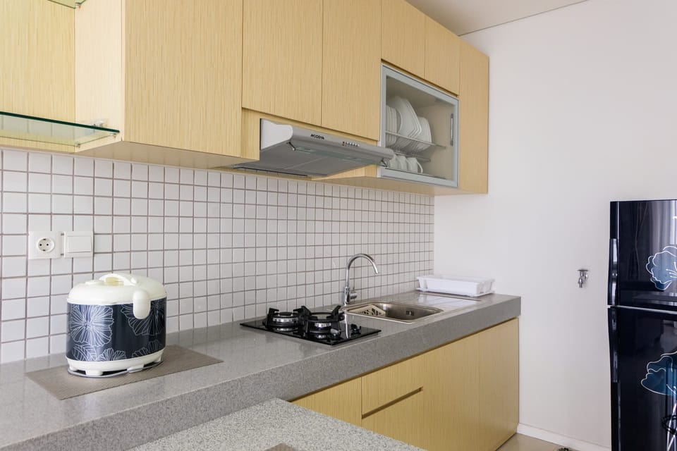 Fridge, stovetop, cookware/dishes/utensils