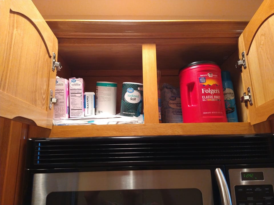 Plenty of coffee, filters, sugar, salt pepper, etc. already here.