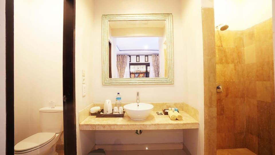 Shower, free toiletries, hair dryer, bidet