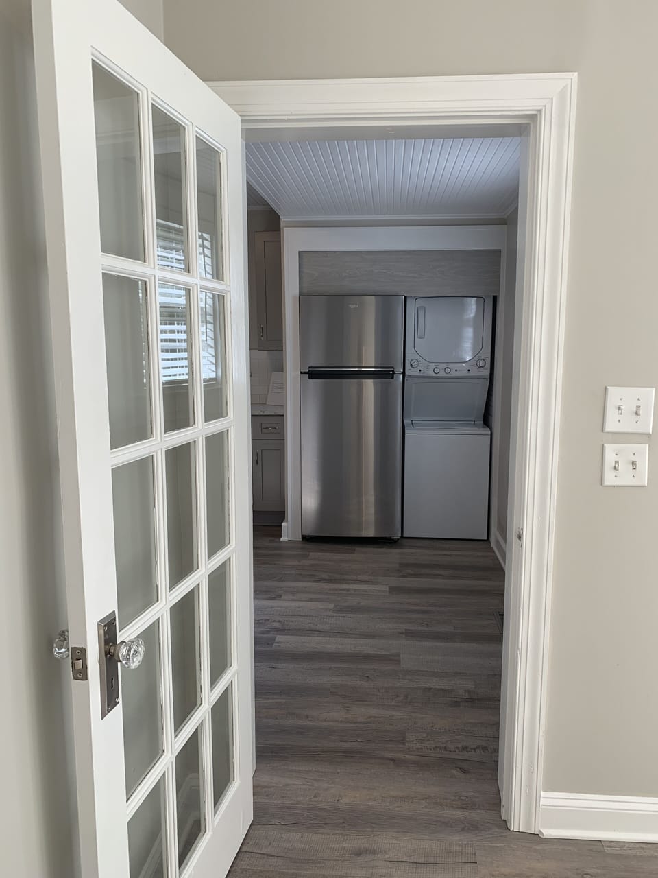 View from sunroom to kitchen.