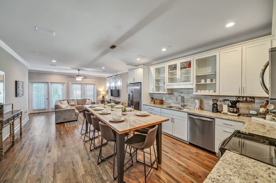 Open space kitchen/dining area with living room~