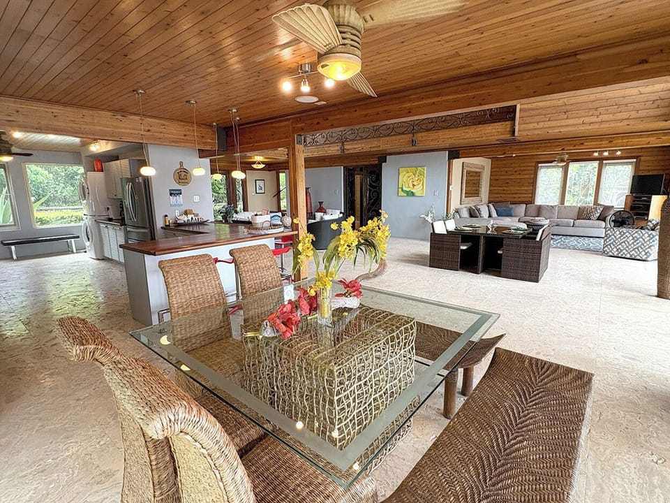 Looking from the dining area into the expansive great room