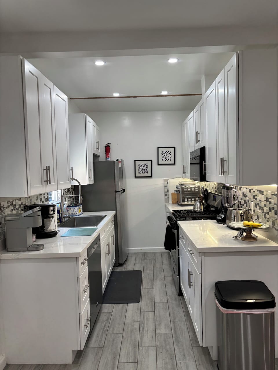 Furnished with shampoo, conditioner, body wash, towels, cleaning supplies.