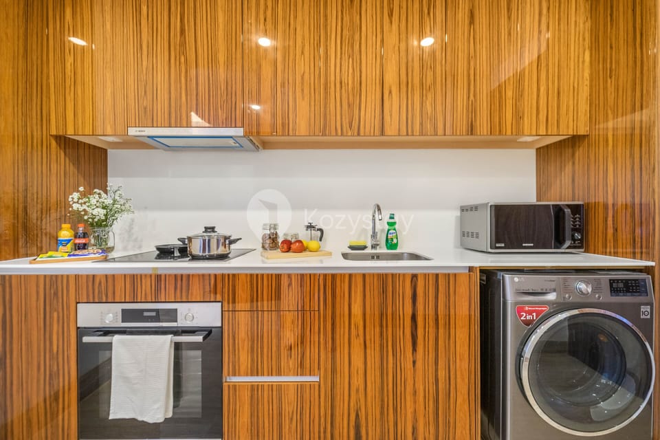 Apartment, 1 Bedroom, City View | Private kitchen | Full-size fridge, microwave, oven, stovetop