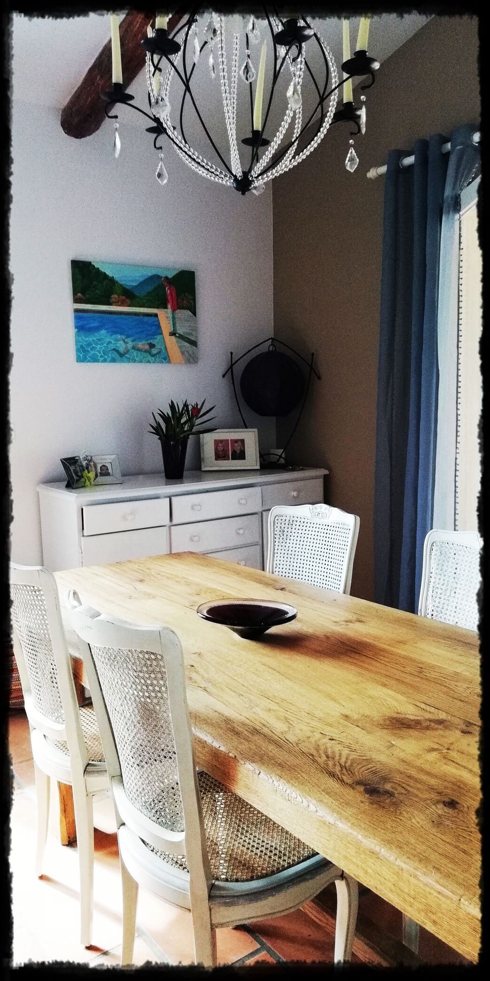 Large dining table seats up to 8 people