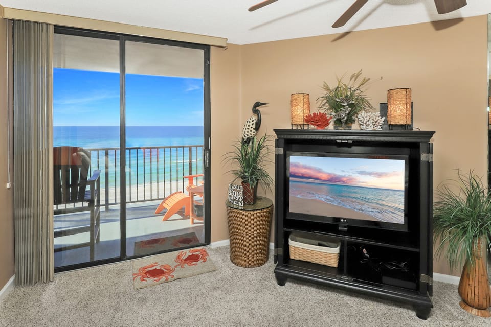 Smart TV with cable, including HBO.  Wireless internet included.