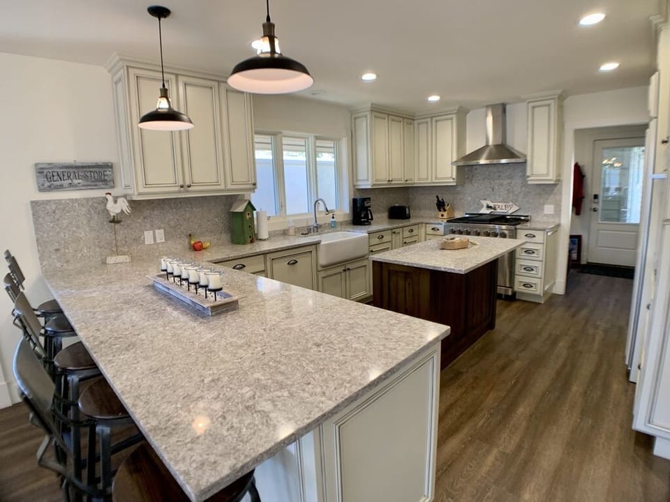 Island with additional dining space
