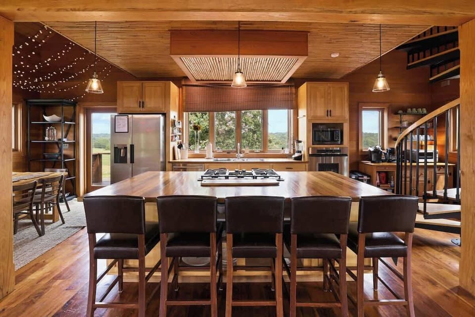 Our kitchen has a fridge/freezer with ice maker, a gas stove top, a wall oven, a microwave, dishwasher, disposer, coffee makers, an air fryer, a Kitchenaid mixer, large pots (above fridge) and is stocked with all kitchen basics. 