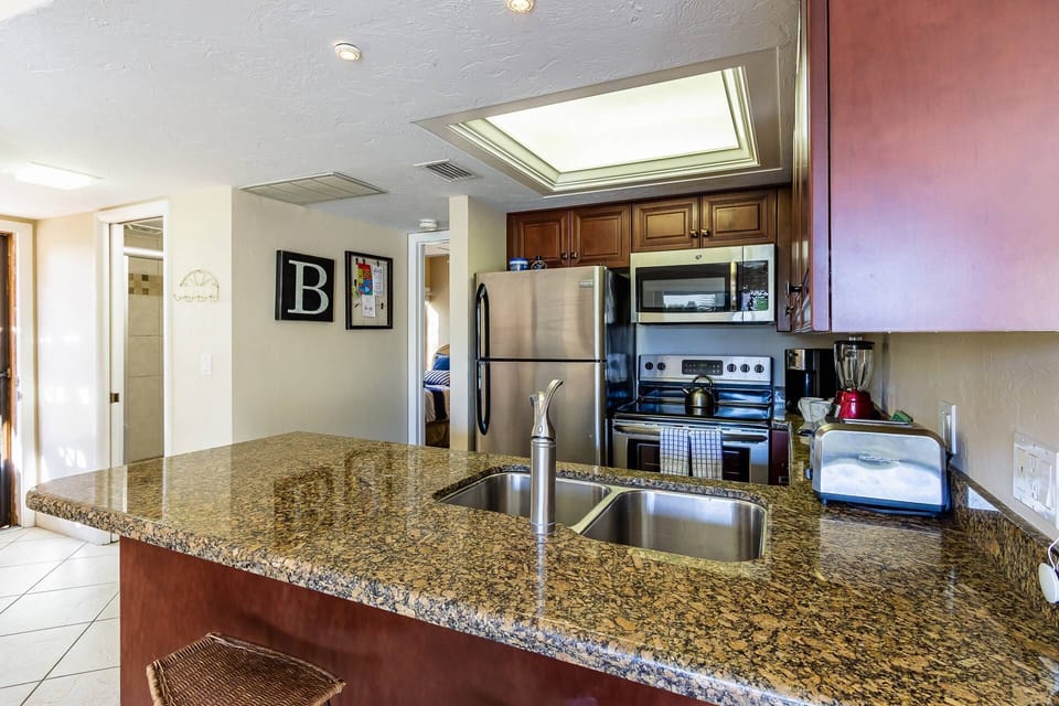 Kitchen is open and updated.  Stocked with pots and pans!