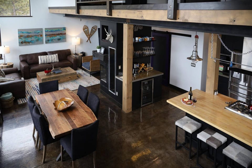 Mountain Modern Dream! Open concept living dining and kitchen space. Luxury meets function, nature meets convenience, escape to Our Favorite Place!