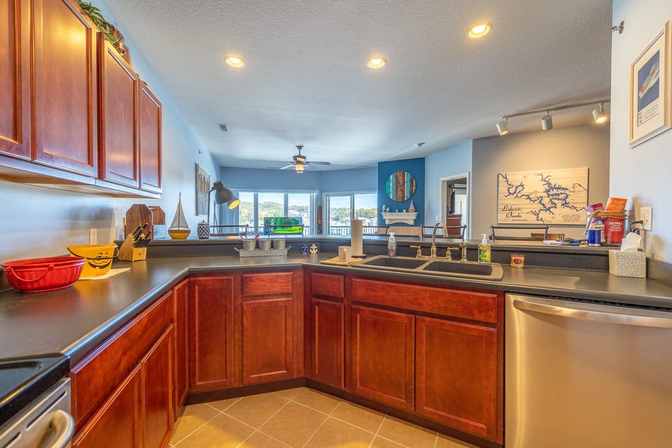 Kitchen open to living area