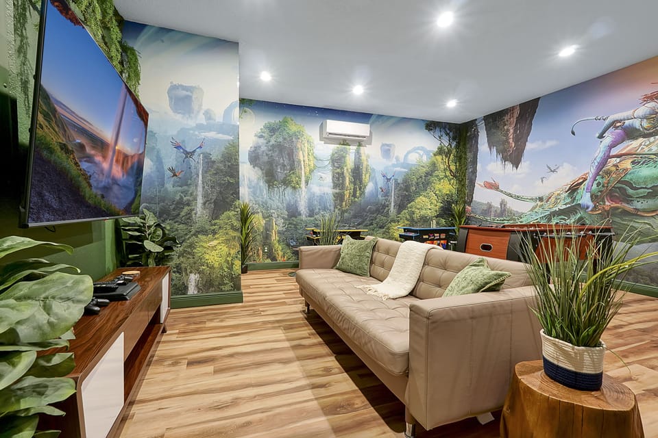 Avatar themed immersive game room with PS and large tv 