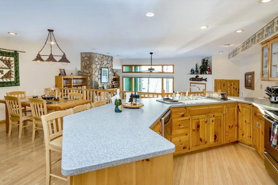 Expansive kitchen island/counter for family gatherings. 