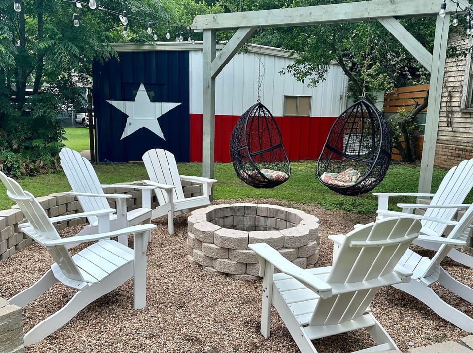 Fun Texas Flag background and fire pit!