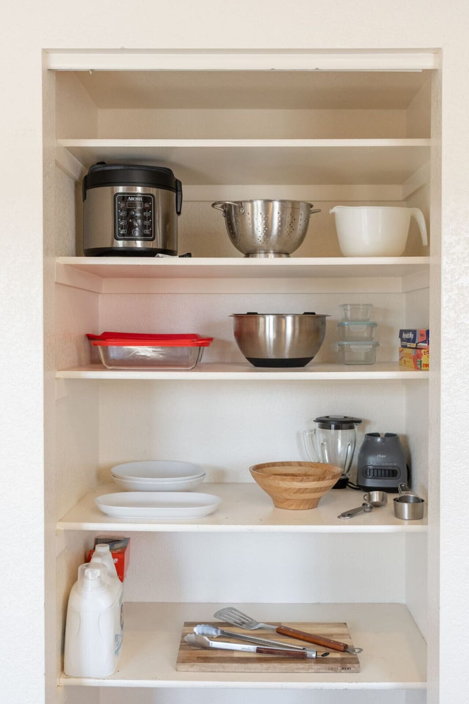 Well-stocked kitchen storage gives your group the basics needed for simple meals.