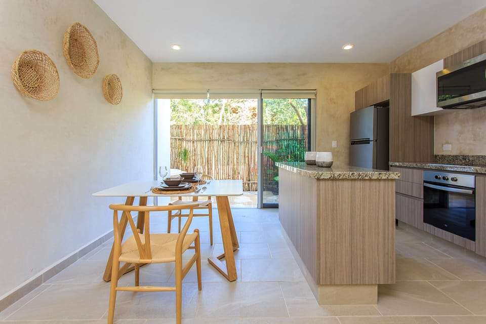 Honeymoon Apartment, 1 Bedroom, Balcony, Pool View | Private kitchen | Fridge, microwave, oven, stovetop
