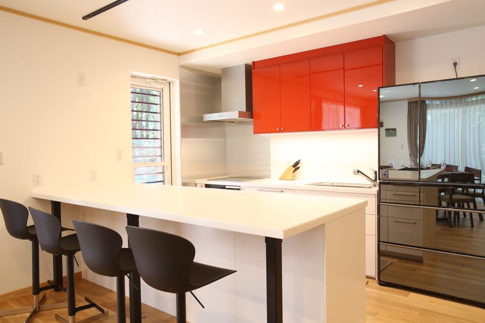 Luxury Villa | Private kitchen | Full-size fridge, microwave, oven, stovetop