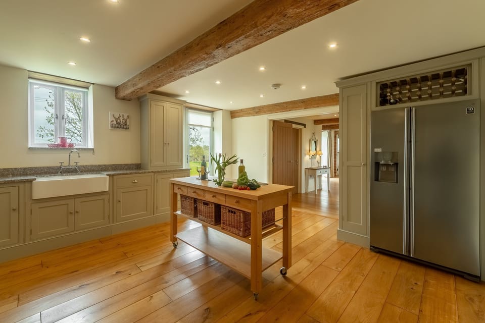 Ground floor: Kitchen with large American fridge/freezer