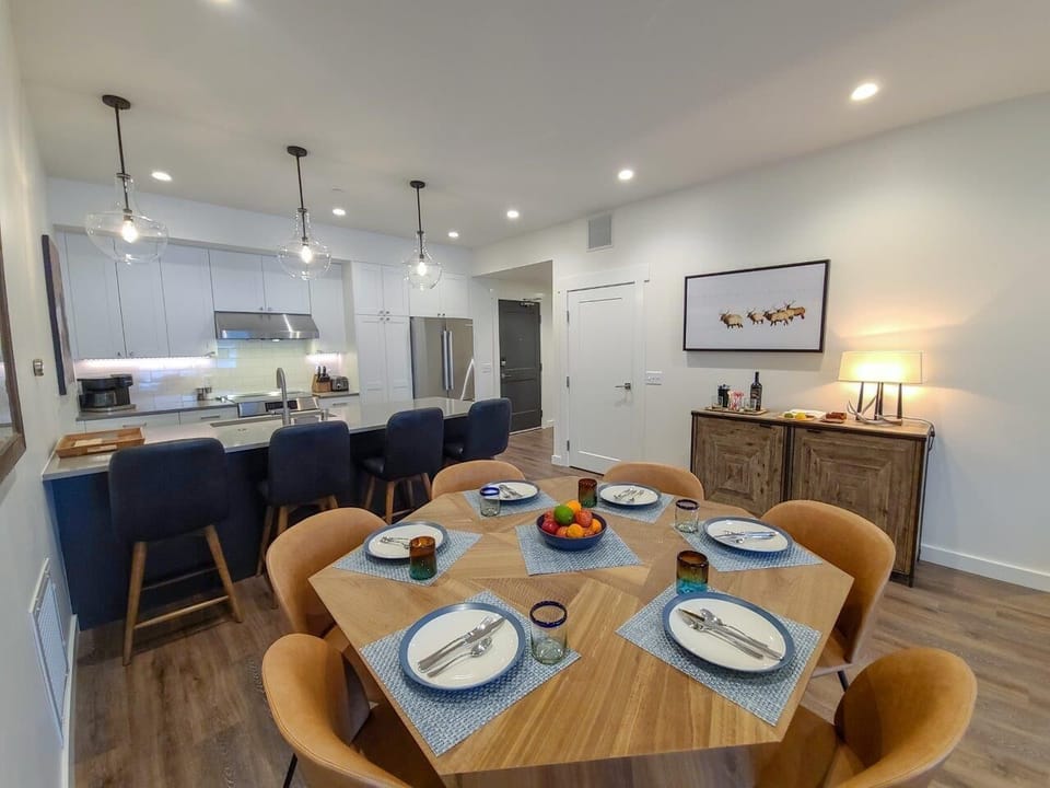Dining table can seat up to 6 guests.