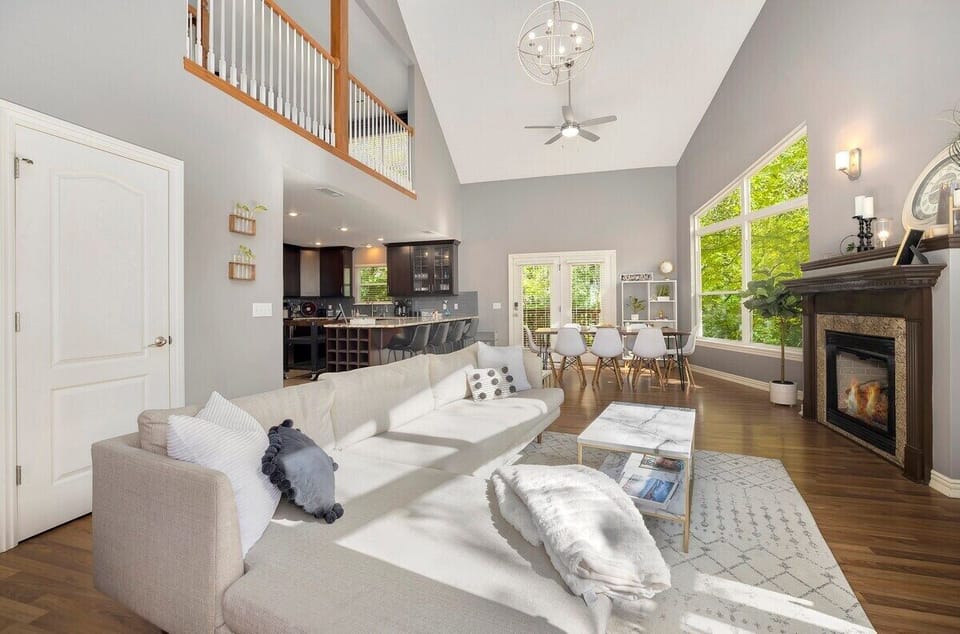 Complete with a comfy sectional, an easy-to-use remote-controlled fireplace, and Smart TV, this is the perfect place to curl up with a good book and a cup of coffee.