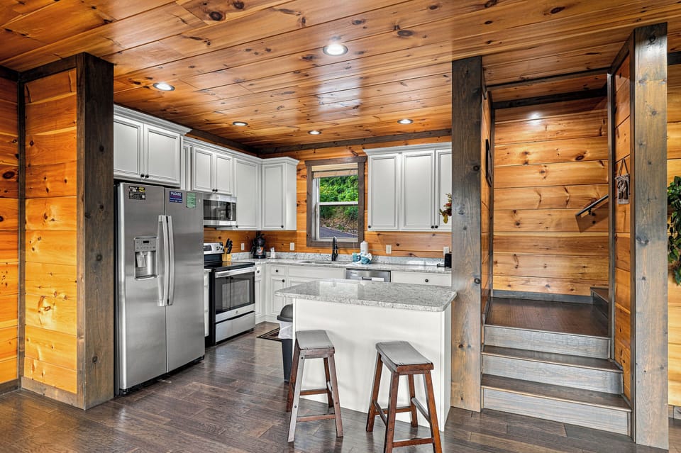 Bar seating for two at the kitchen island.