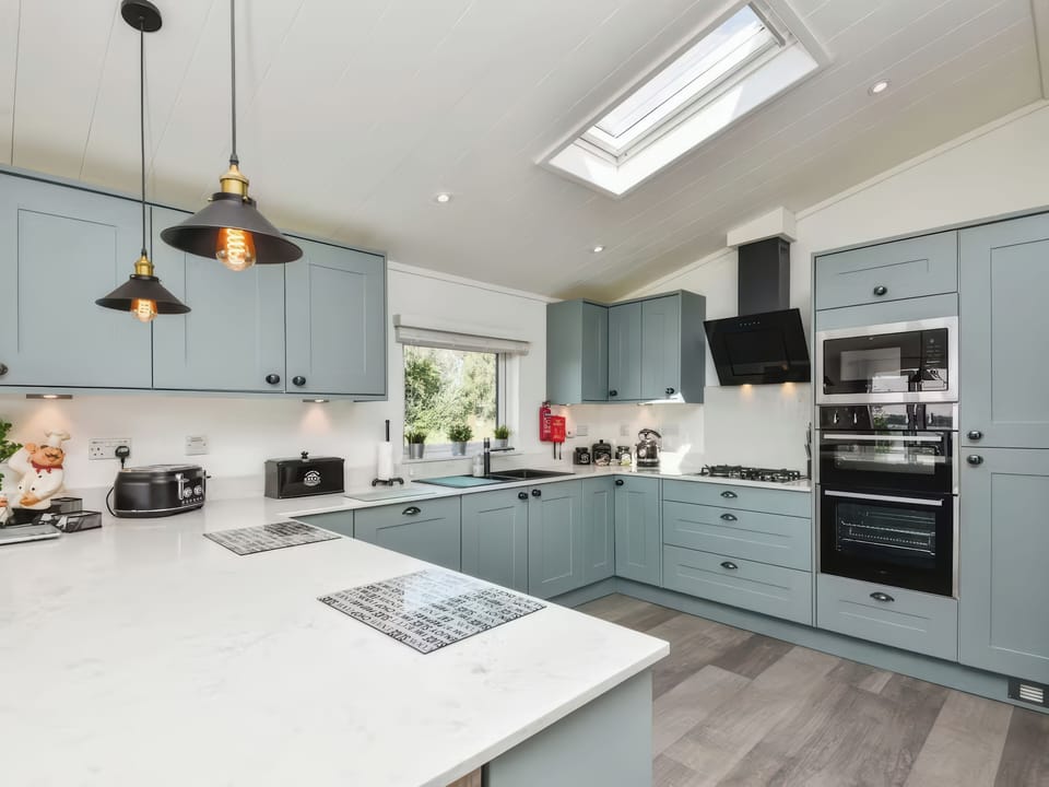 Fridge, microwave, electric kettle, toaster
