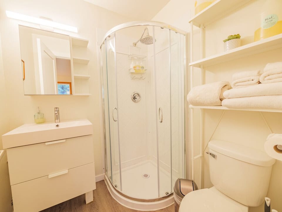 Bathroom with shower.