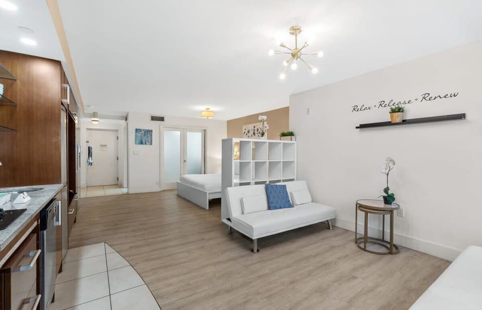 One King-size bed, 2 non-convertible, but comfortable sofas