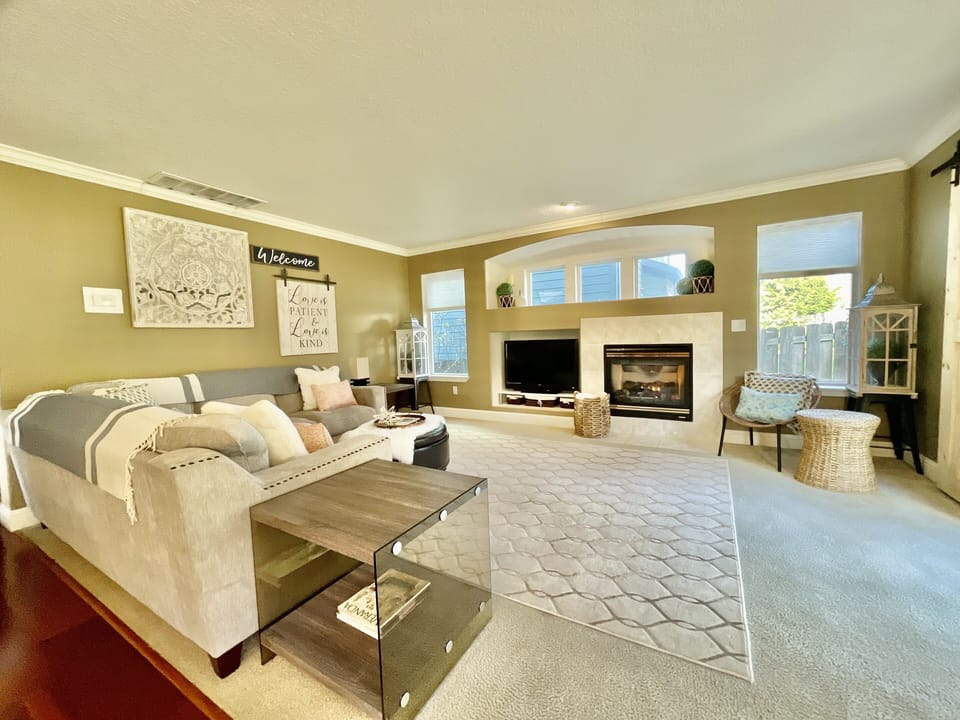 The Cozy Family Room with Gas fire place.