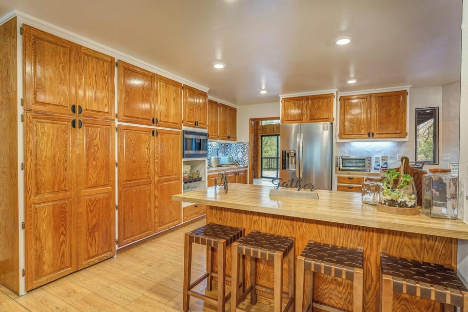 Butcher board kitchen island with seating for 4