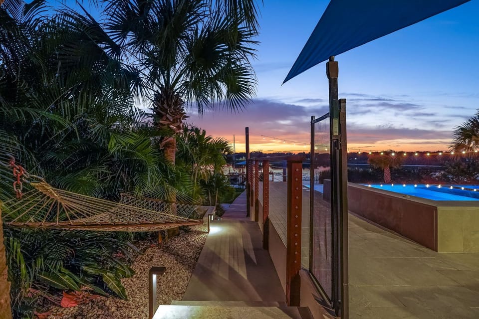 Main walkways are well lit for travel at night.