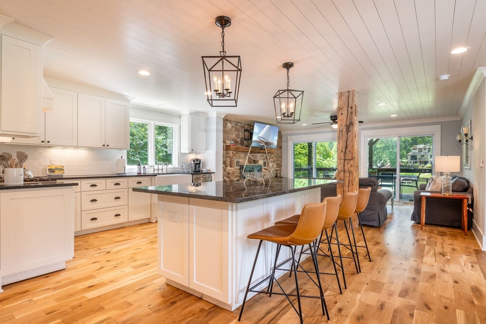 Fully stocked kitchen with large prep island