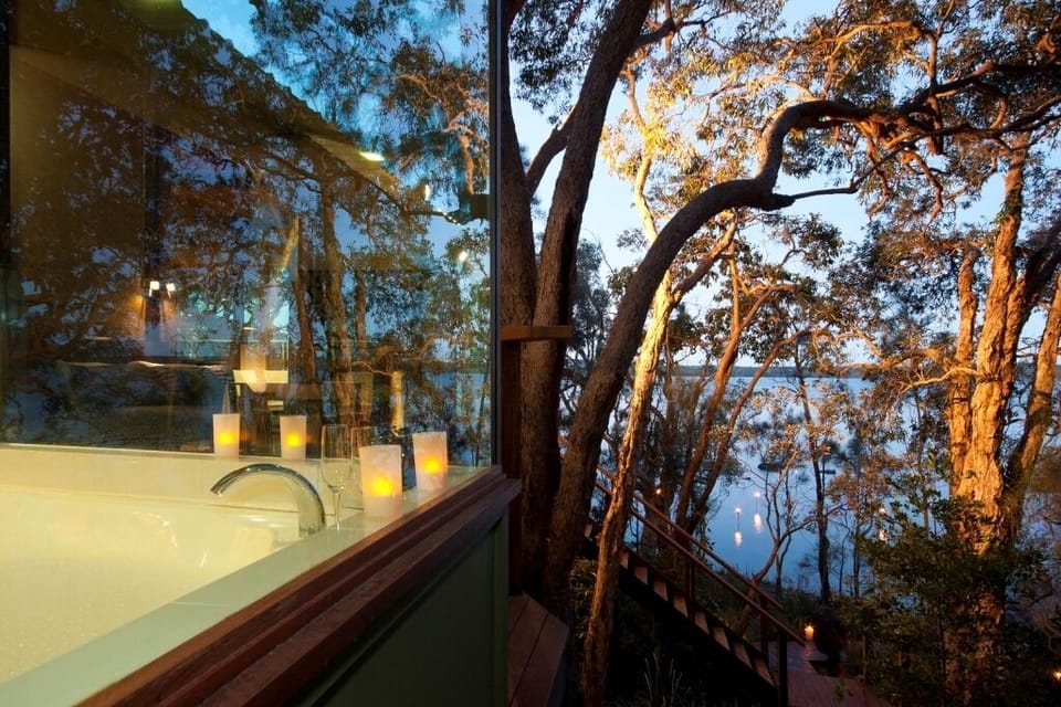Spa with lake views