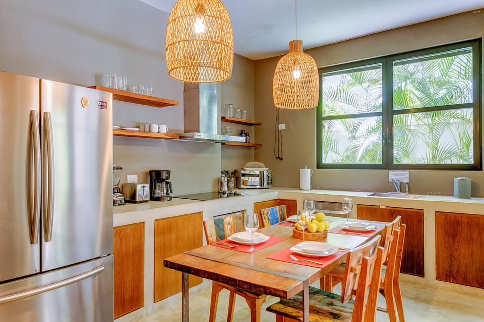 Senior Apartment | Private kitchen | Full-size fridge, microwave, oven, stovetop