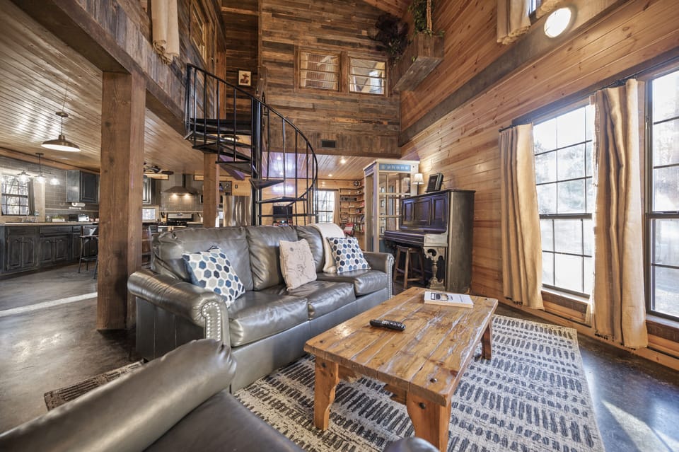 Open concept living room with sofa bed