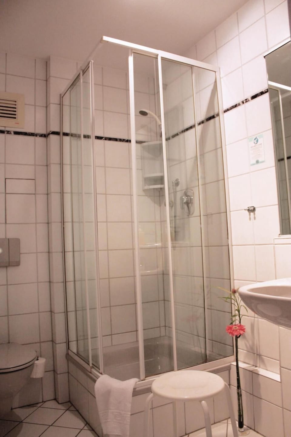 Shower, free toiletries, hair dryer, towels