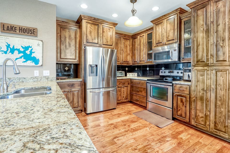 Kitchen with stainless appliances.