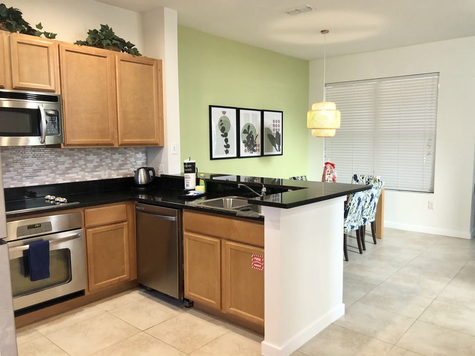 Kitchen overlooking dining area