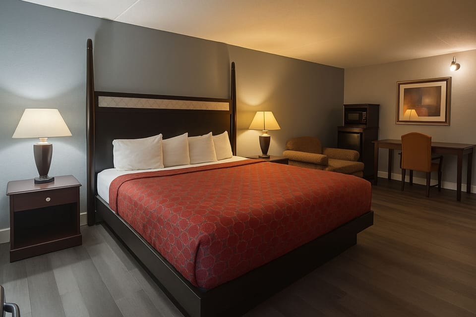 Deluxe Room, 1 King Bed, Non Smoking | Desk, laptop workspace, iron/ironing board, free WiFi