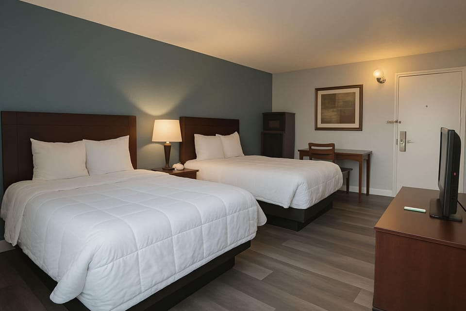 Deluxe Room, 2 Queen Beds, Accessible, Non Smoking | Desk, laptop workspace, iron/ironing board, rollaway beds