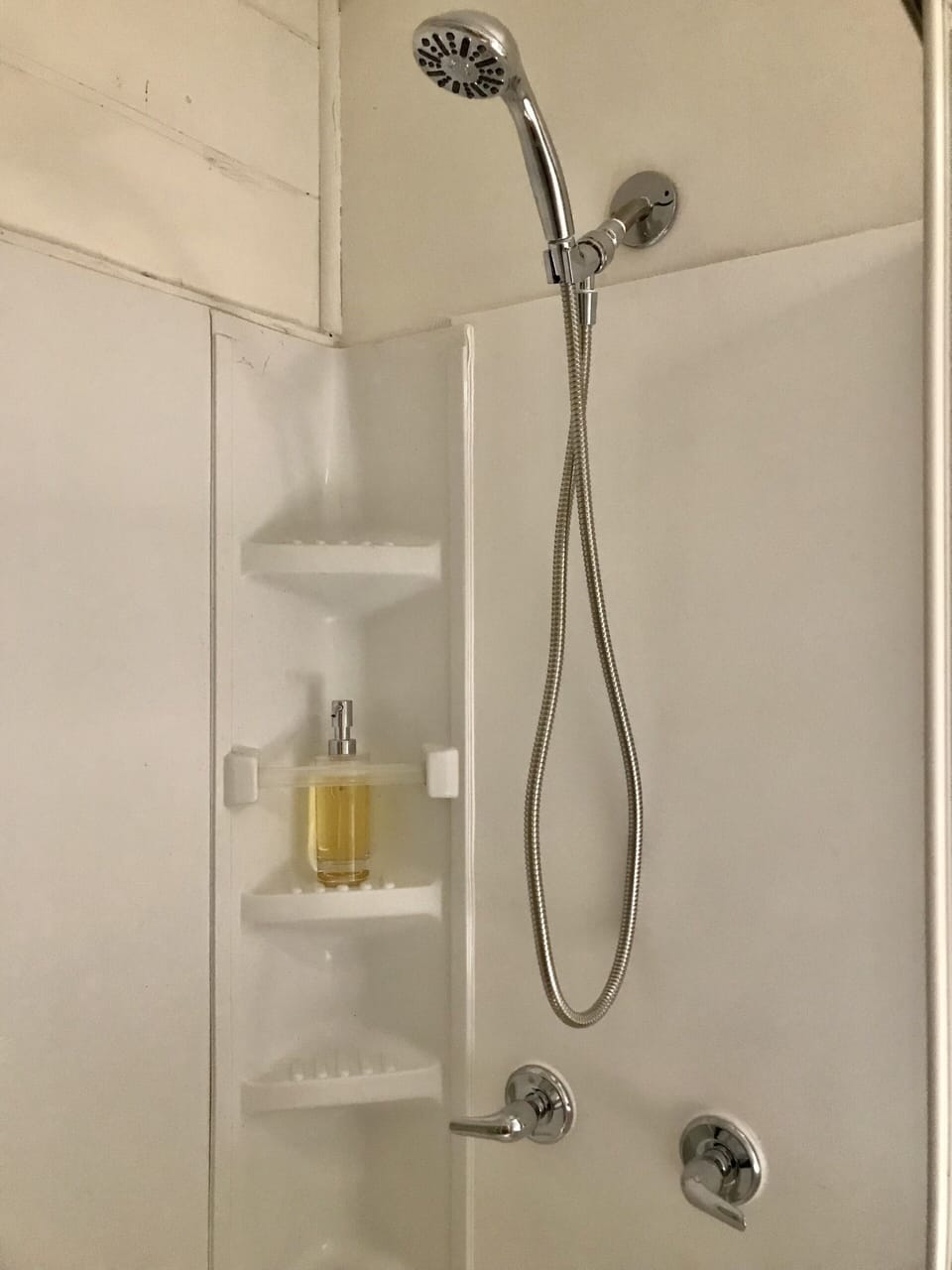 The Shower with soap, shampoo/conditioner , and towels provided.