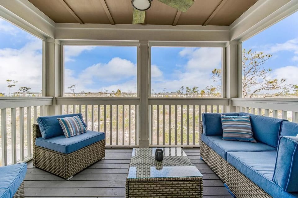 Back porch overlooking undeveloped, protected land.