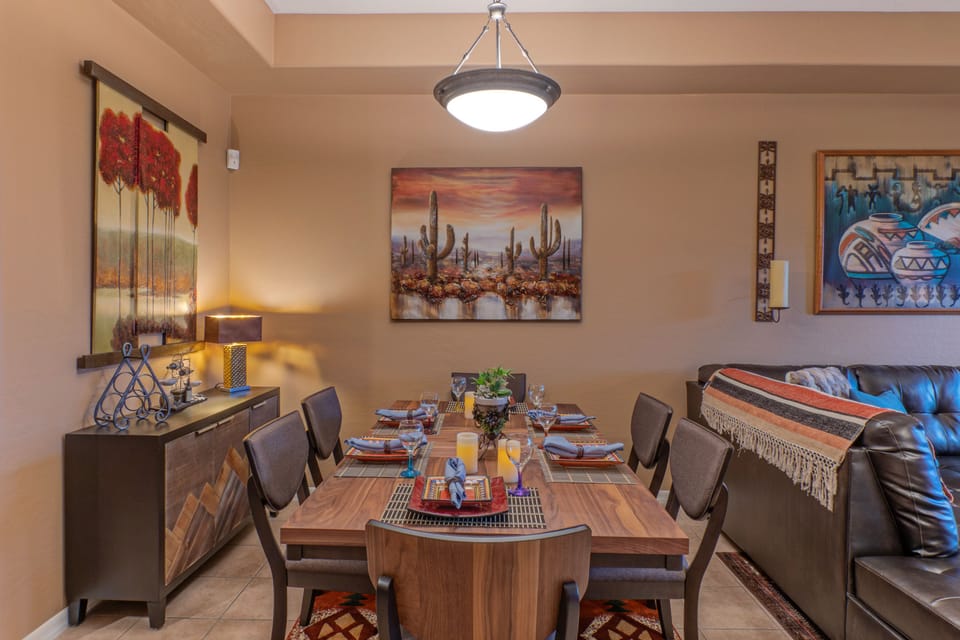 Enjoy take out from local eateries or home cooked meals in stylish dining area.