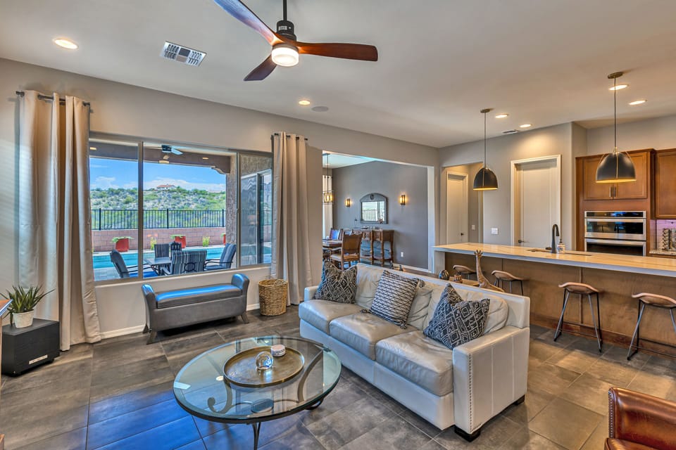 Open Great Room with Fine Leather Furnishings