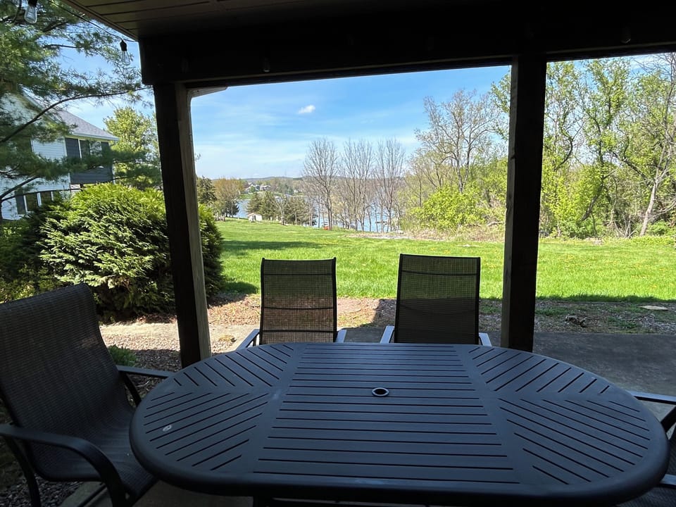 shade outdoor space facing the lake, peaceful relaxation or fun in the sun