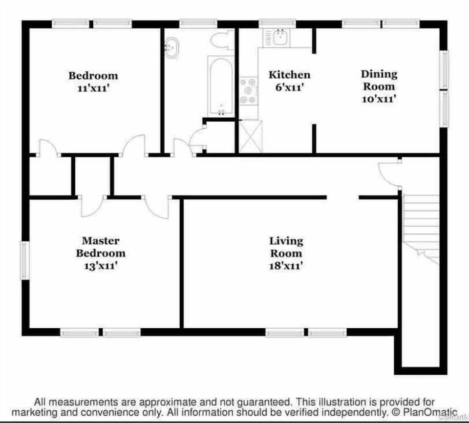 Floor plan - 2 bed, 1 bath. 