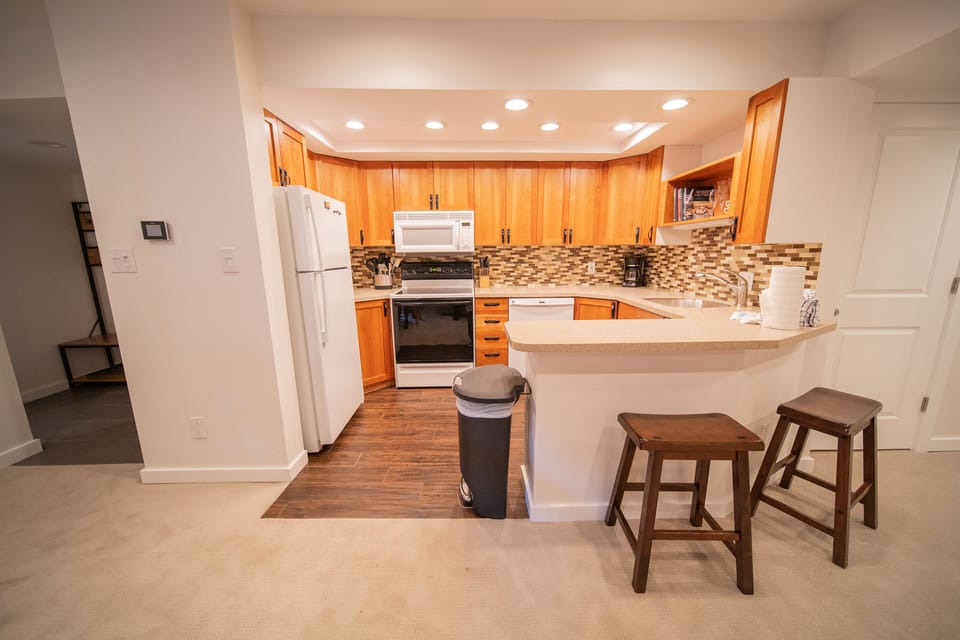 Large kitchen with bar stool seating